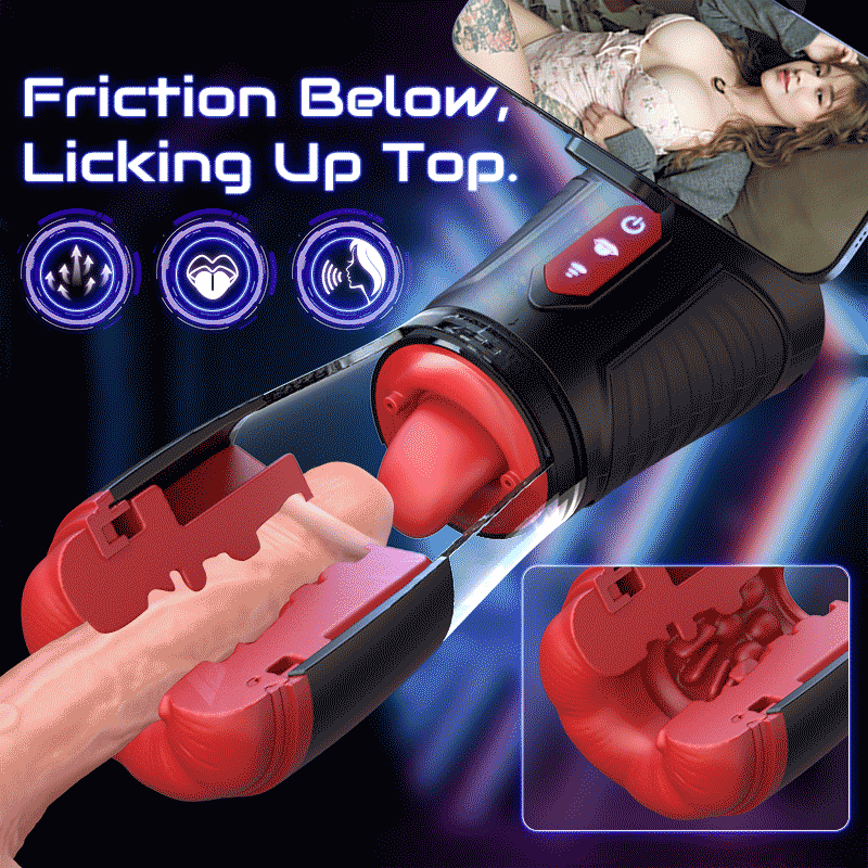 【Partner Play】LickMe Phone Holder 4 Suction 7 Tongue-Licking Voice Function Male Stroker Masturbator