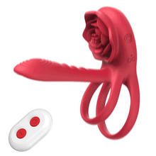 Load image into Gallery viewer, Rechargeable 7 Vibrating Male Couples Sex Toys, Vibrating Penis Ring with Rose Clitoral Stimulator, Couples Sex Toys with G Spot Clitoral Vibrator
