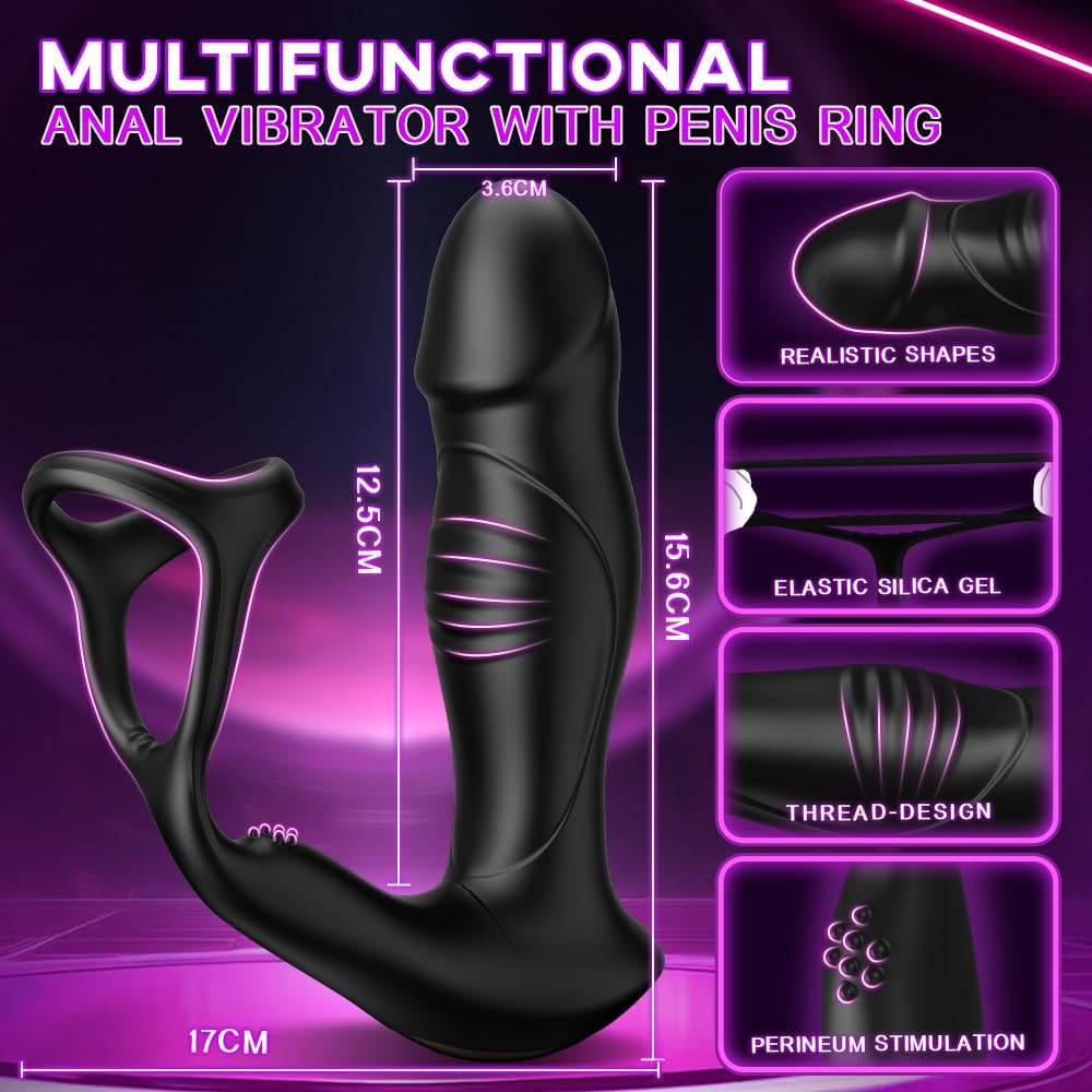 Prostate Massager Anal Toys with Penis Ring 9 Swing Rolling Vibrating Modes Male Sex Toys Anal Vibrator for Men Male Adult Sex Toy for Men Vibrating Anal Butt Plug