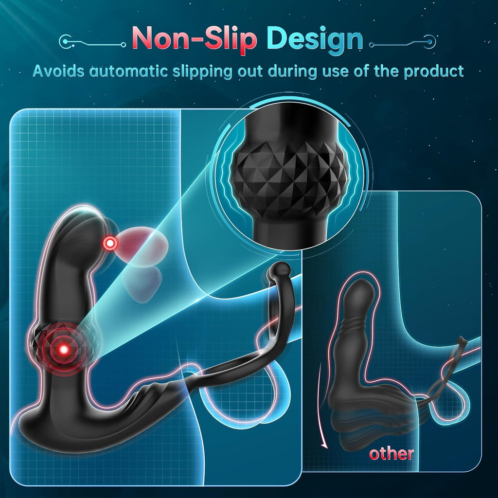 Prostate Massager Male Sex Toys, Expanding Anal Plug Steel Beads & 60° Finger-Thrust Motion, Vibrating Butt Plug with 7 Tapping & Vibrating Modes Anal Toys, Cock Ring Adult Sex Toy for Women Couples