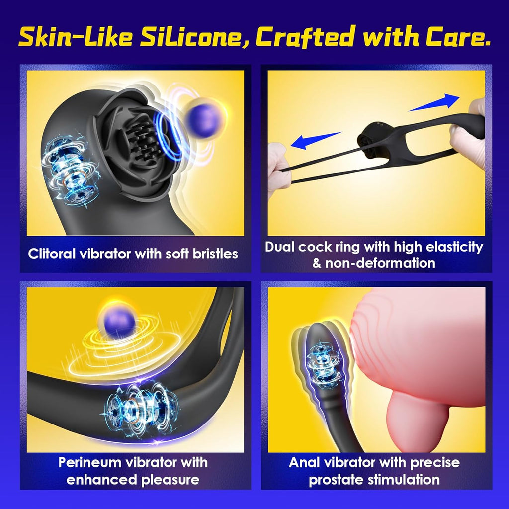 Vibrating Cock Ring Super Couples Sex Toys, Double Penis Ring Stimulate Erection, Male Sex Toy with 10x10 Vibration Modes, SAMCHEON Adult Toys for Perineum Prostate Massage Anal Clitorise Stimulator