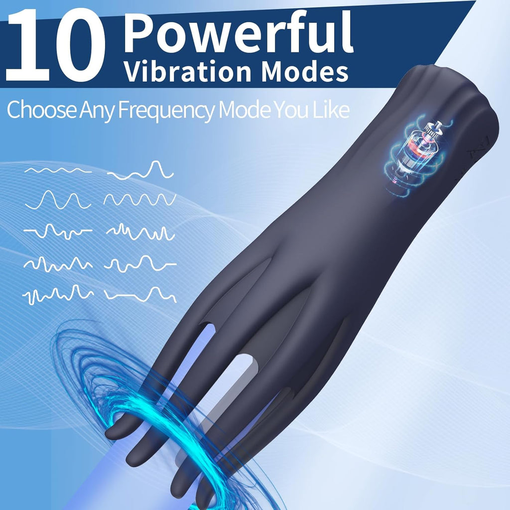 Male Vibrator Sex Toys - Magnetic Penis Vibrator with 10 Modes Vibration, 3-in-1 Penis Massager for Masturbation Prolong Endurance and Massage, Blue Silicone Waterproof Mens Vibrator