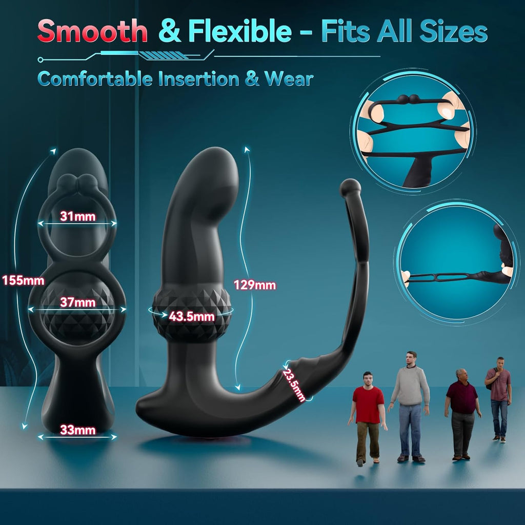Prostate Massager Male Sex Toys, Expanding Anal Plug Steel Beads & 60° Finger-Thrust Motion, Vibrating Butt Plug with 7 Tapping & Vibrating Modes Anal Toys, Cock Ring Adult Sex Toy for Women Couples