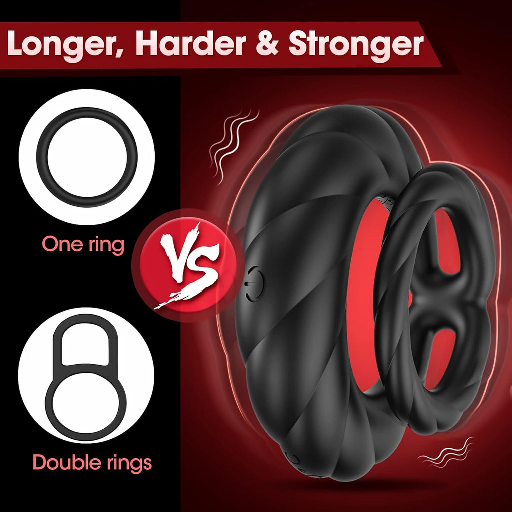 Vibrating Cock Ring Sex Toys for Men - Penis Ring Vibrator with 10 Vibrations, Adult Male Sex Toy for Longer Harder Stronger, Double Penis Vibrators, Couples Mens Male Adult Sex Toys & Games