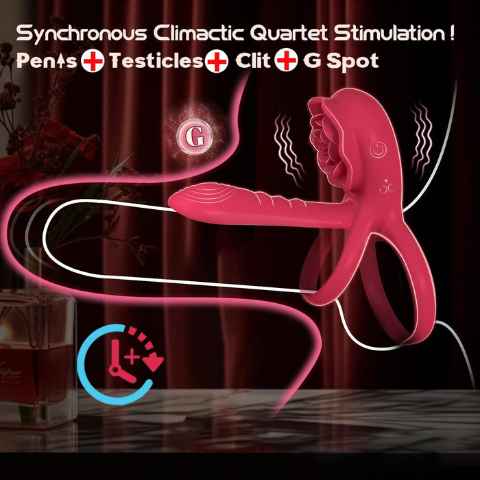 Rechargeable 7 Vibrating Male Couples Sex Toys, Vibrating Penis Ring with Rose Clitoral Stimulator, Couples Sex Toys with G Spot Clitoral Vibrator