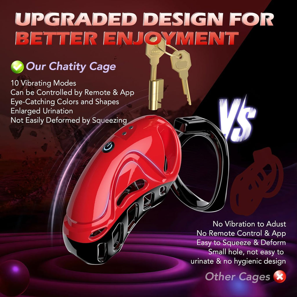 Chastity Cage Vibrator Sex Toýs for Man - Male Chastity Devices Sissy Cock Cage Sex Toyscouples for Couples with 10 Vibrations, BDSM Bondage Penis Exercise Train Adult Toy with 5 Sizes Ring 2 Keys