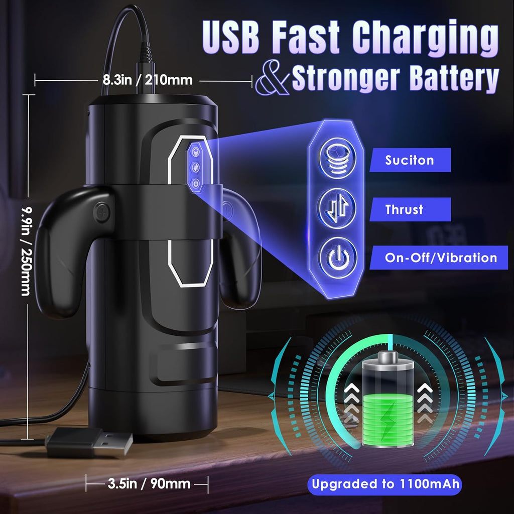 Male Masturbator Sex Toys for Men, Deluxe 6In1 Accelerate Boost Thrusting Sucking Vibrating 9 * 6 * 3 Modes 300g Sleeve Strong Suction Cup Sex Toys for Man Blowjob Adult Toys Mens Doll Stroker