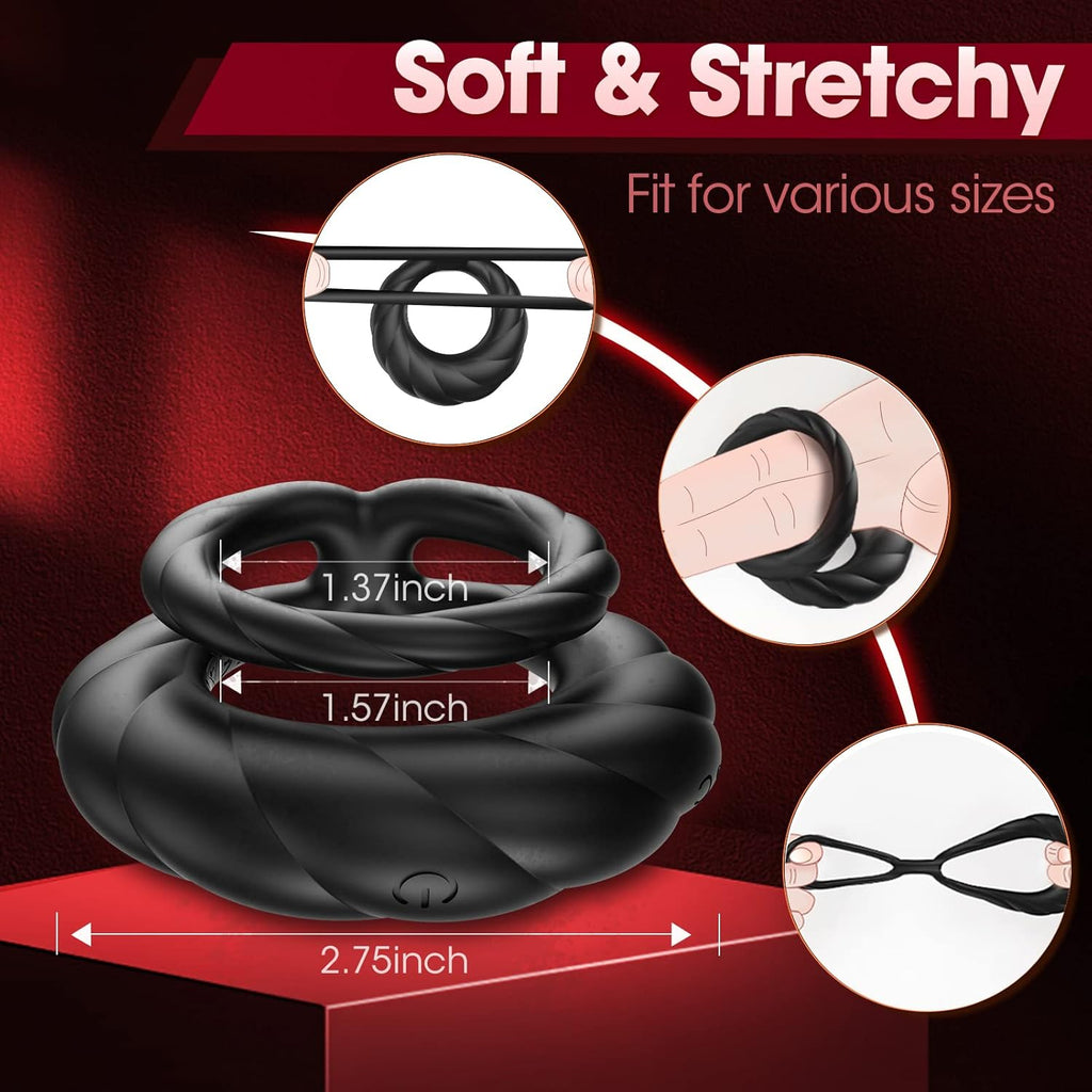 Vibrating Cock Ring Sex Toys for Men - Penis Ring Vibrator with 10 Vibrations, Adult Male Sex Toy for Longer Harder Stronger, Double Penis Vibrators, Couples Mens Male Adult Sex Toys & Games