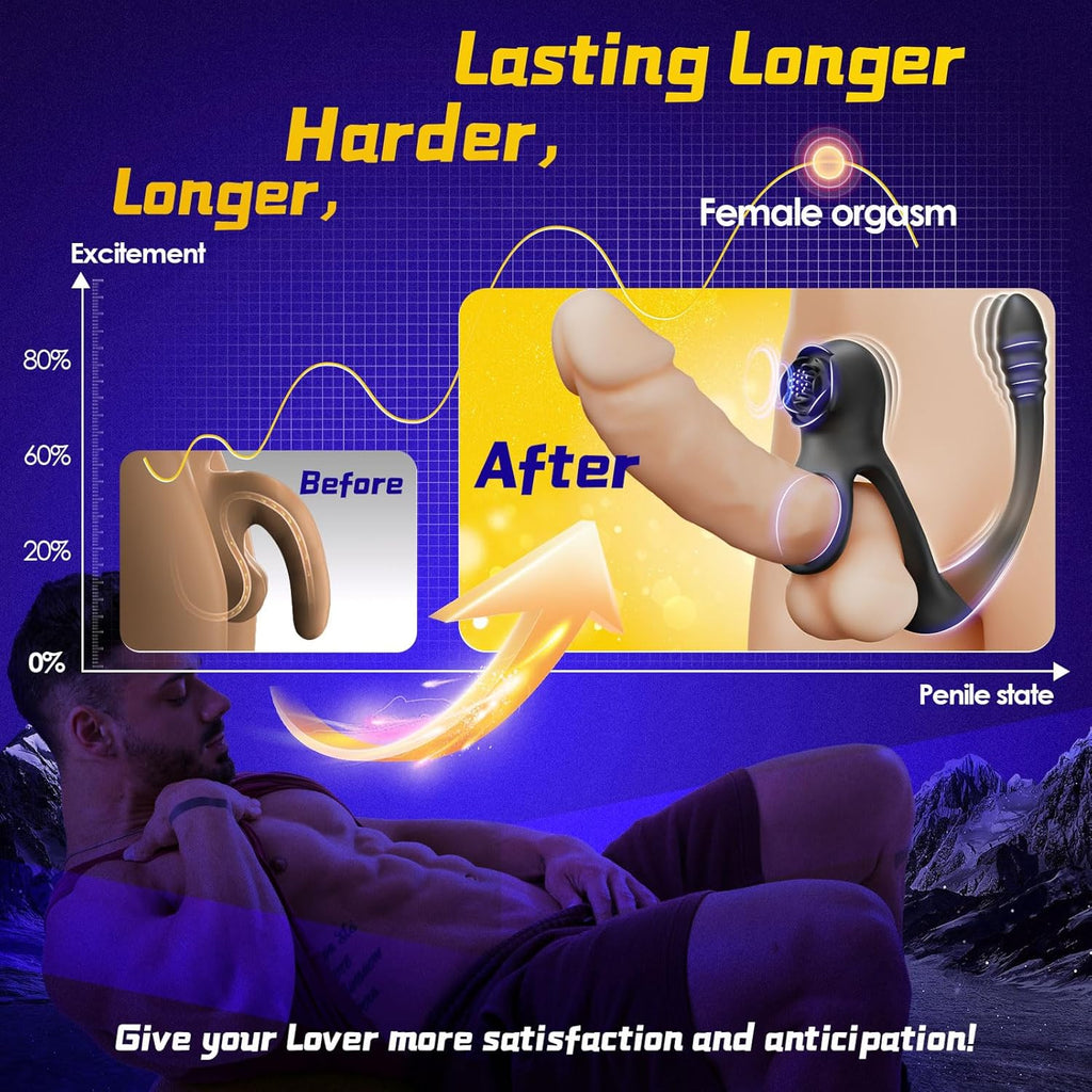 Vibrating Cock Ring Super Couples Sex Toys, Double Penis Ring Stimulate Erection, Male Sex Toy with 10x10 Vibration Modes, SAMCHEON Adult Toys for Perineum Prostate Massage Anal Clitorise Stimulator