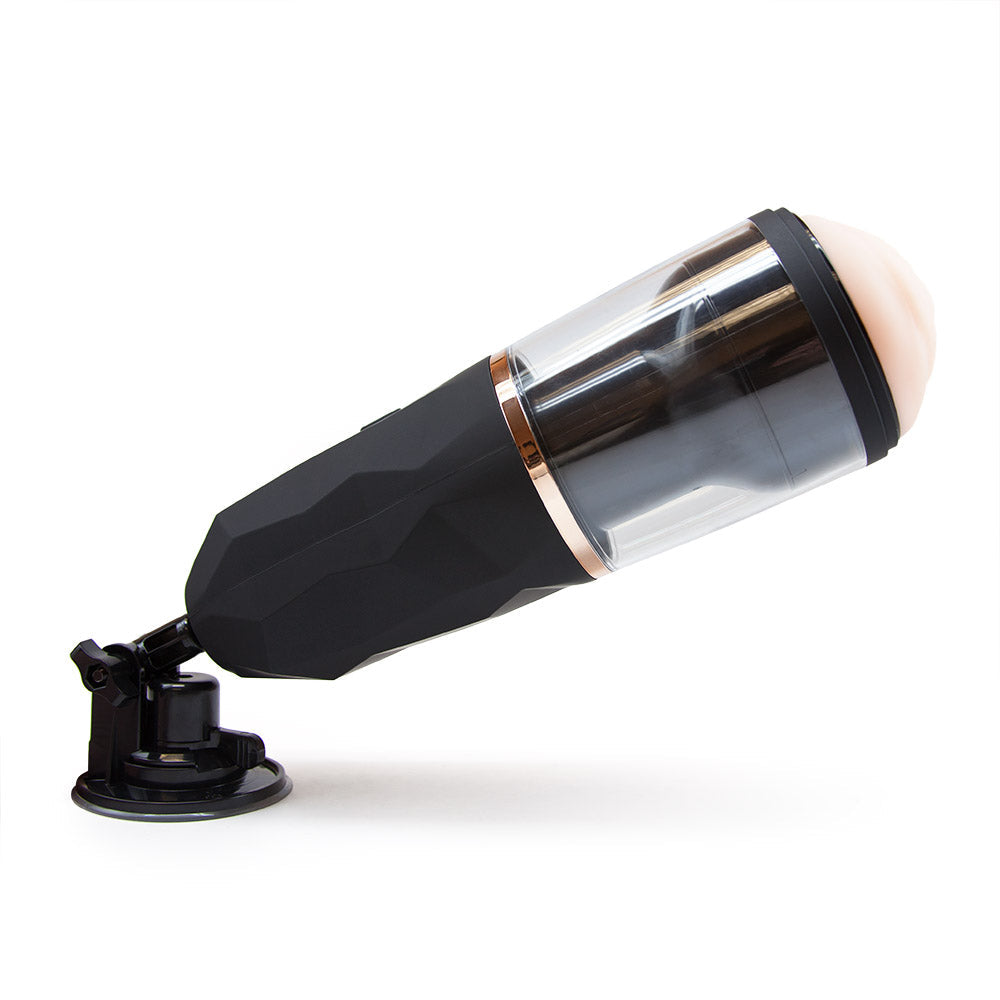 Stroking masturbator with suction cup
