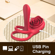 Load image into Gallery viewer, Rechargeable 7 Vibrating Male Couples Sex Toys, Vibrating Penis Ring with Rose Clitoral Stimulator, Couples Sex Toys with G Spot Clitoral Vibrator