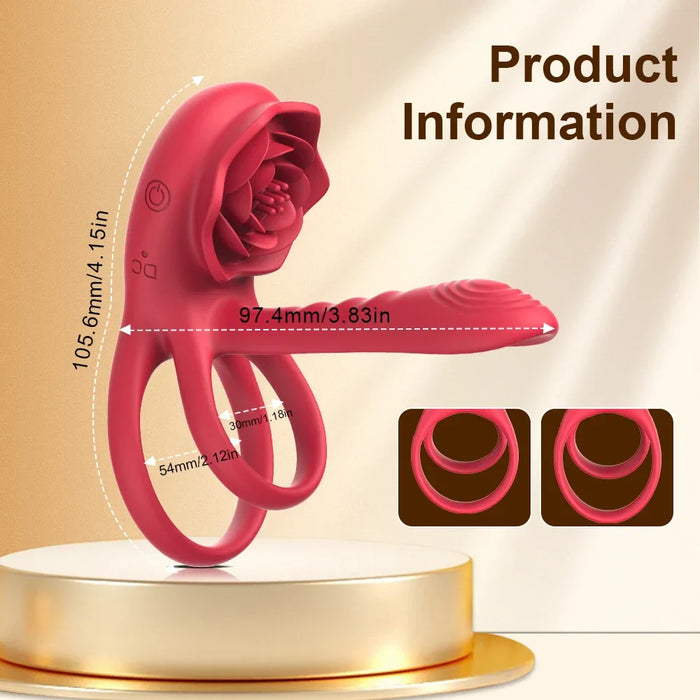 Rechargeable 7 Vibrating Male Couples Sex Toys, Vibrating Penis Ring with Rose Clitoral Stimulator, Couples Sex Toys with G Spot Clitoral Vibrator