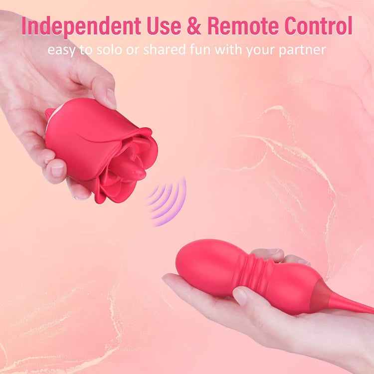 Rose Toy Tongue-licking Vibrator And Remote Control Retractable Jump Egg Set